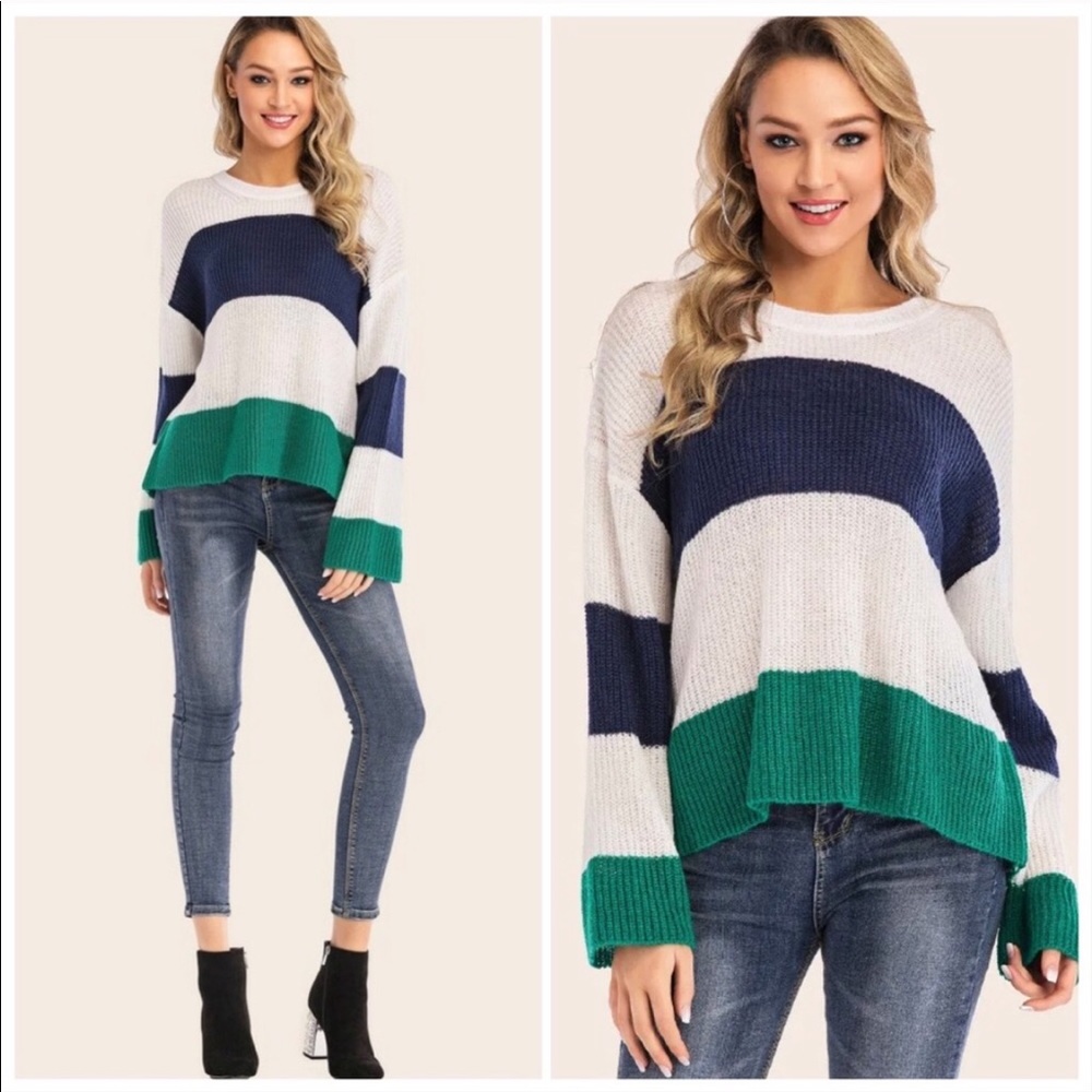 JUST IN ‼️NAVY IVORY GREEN SOFT SWEATER- Sweater - Picture 1 of 8